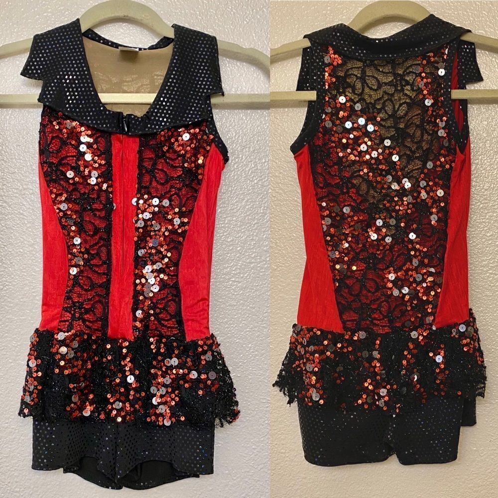 A Wish come true Dance costume red biketard full zip sequin jazz tap child IMC